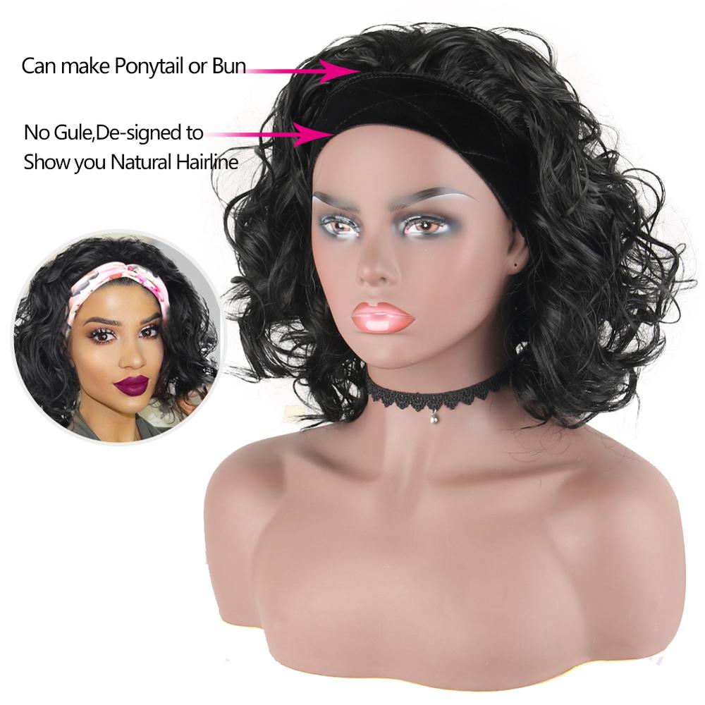 Body Wave Short Curly Ponytail for Black Women Loose Wavy Headband Wigs Synthetic Natural Wavy Turban Ponytail Hair Extension