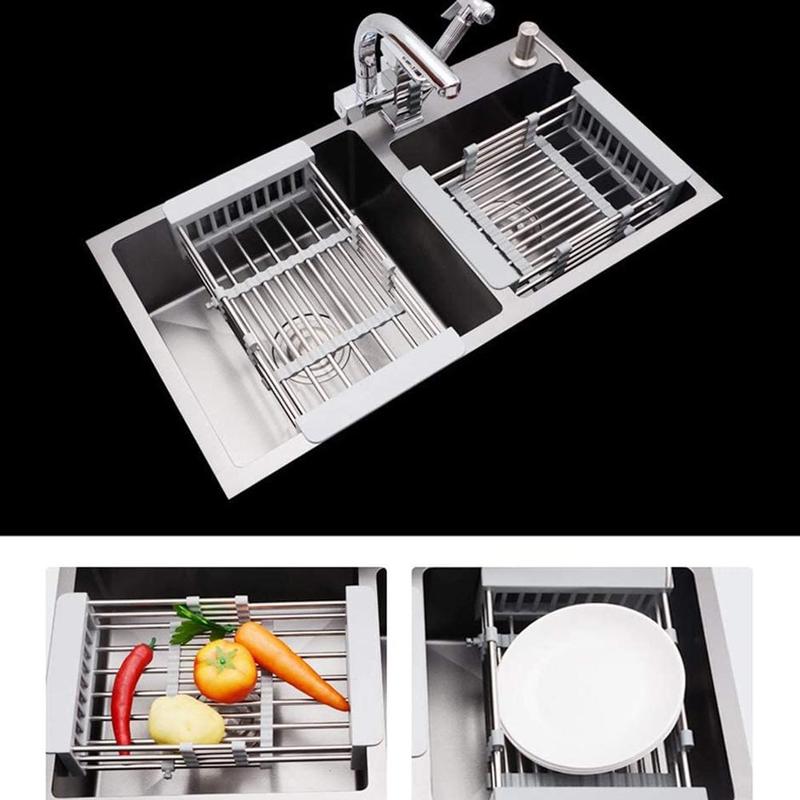 Stainless Steel Adjustable Telescopic Kitchen Sink Dish Drying Rack Insert Storage Organizer Fruit Vegetable Tray Drainer Holder