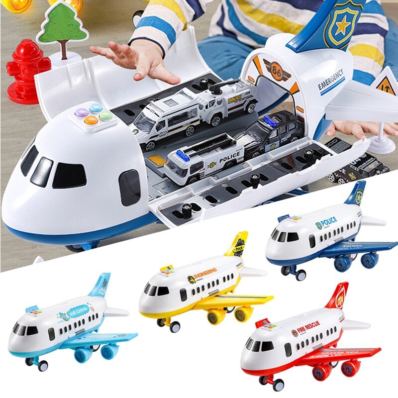 Children'S Toy Aircraft Boy Baby Oversized Music Track Inertia Toy Car Plane Passenger Model Large Storage Space,Red