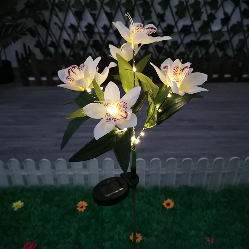 Simulation solaire orchidée fleur lumières lampe extérieure pour Patio pelouse jardin fête de mariage décoration fleur