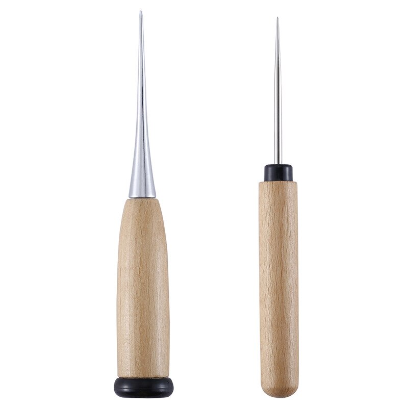 1Pc Wooden Handle Awls DIY Leather Tent Sewing Awl Shoes Repair Tool Hand Stitcher Leather Craft Awl Punch Hole Leather Tools