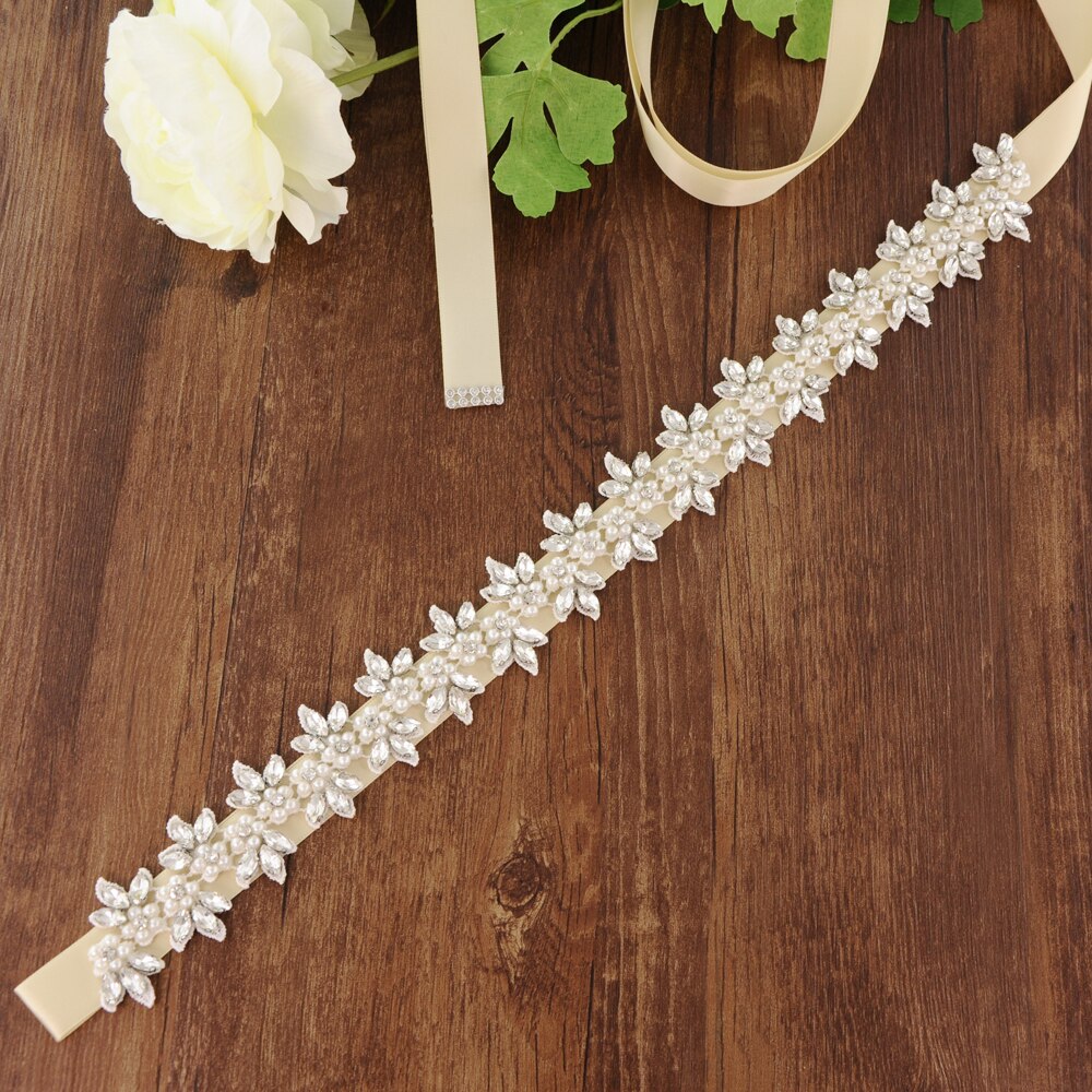 Luxe parelriem voor trouwjurken, bruidsjurkaccessoires, bruidsjurkriem, bruidsmeisjesriem, avondfeestjurkriem, scs 275: Champagne