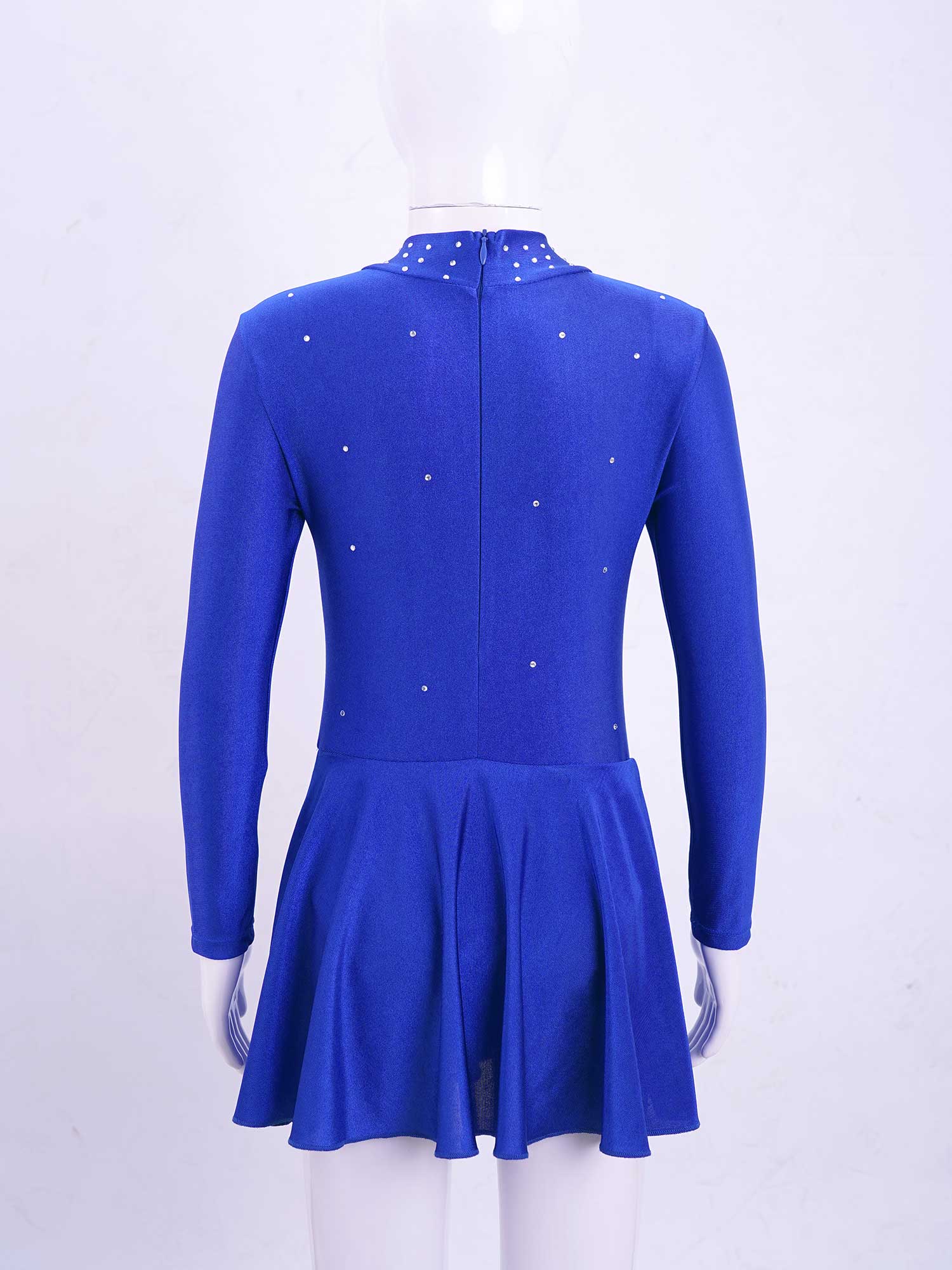 Girls Shiny Figure Ice Skating Dress Sparkling Rhinestone Long Sleeve Dress Ballroom Dance Wear Ice Skating Competition Costume