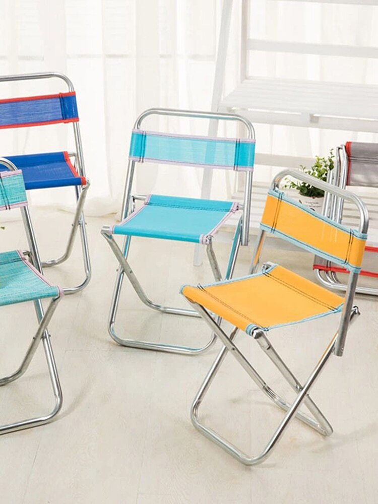 Thick Stainless Steel Folding Stool Foldable Portable Non-toxic Breathable Fishing Mesh Chair Backrest Stool Random Color
