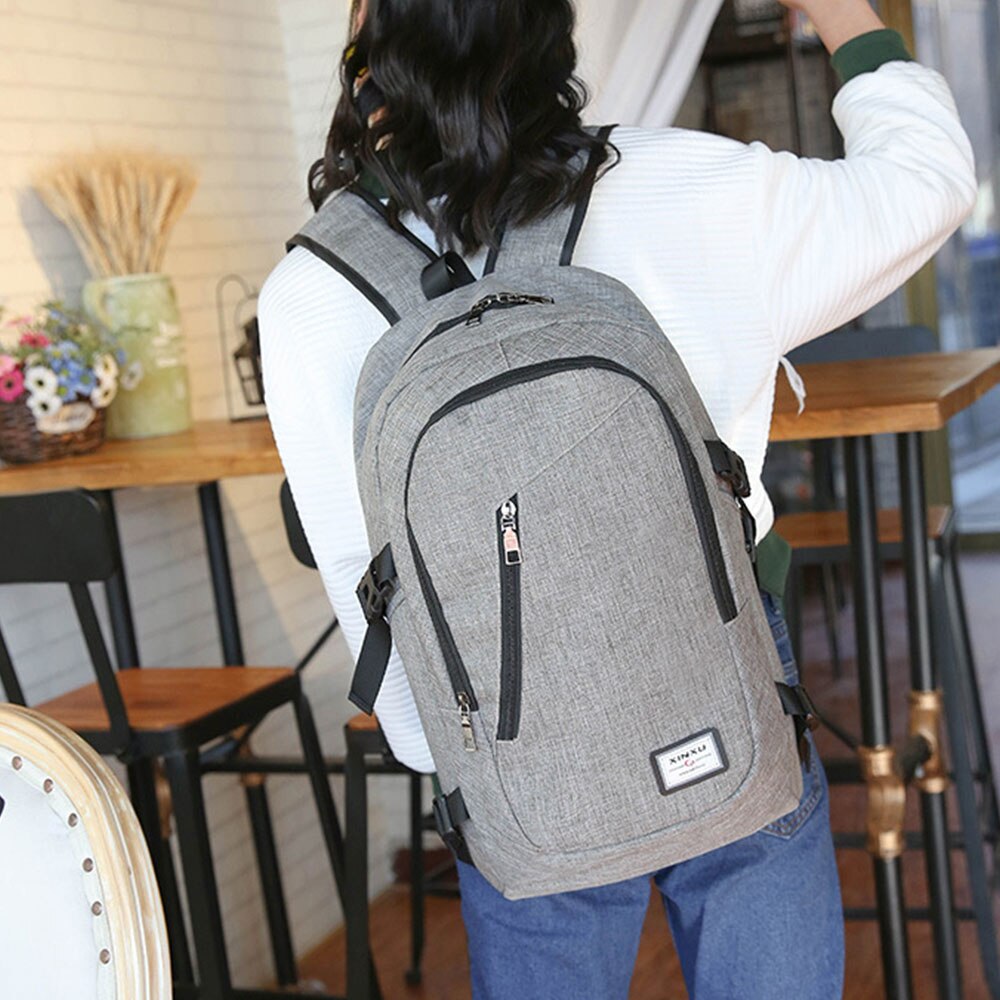 Travel Bag Backpack Bag (USB Charge Interface) Polyester Solid Laptop Backpack High Capacity Grey