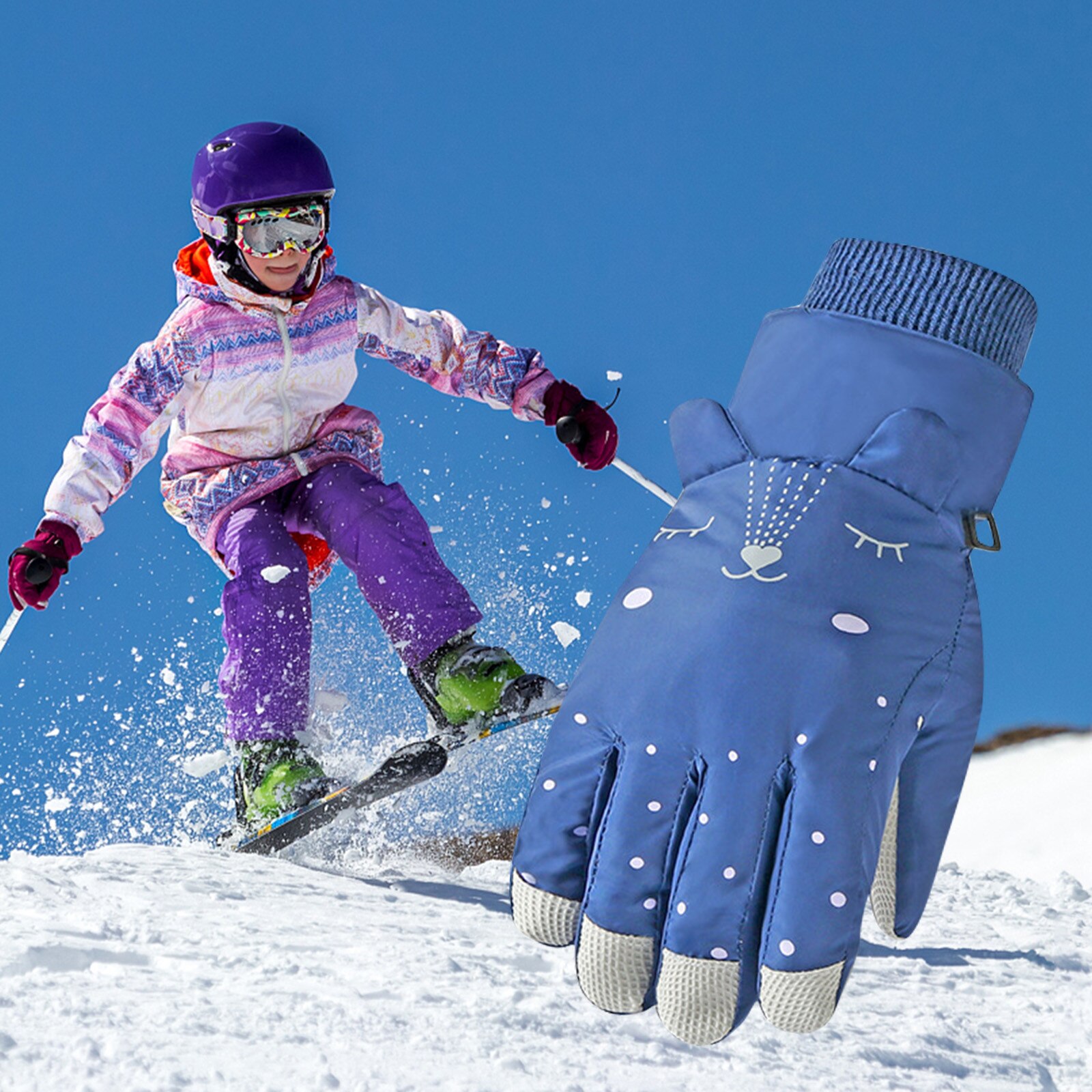 Luvas de inverno para crianças meninos meninas neve à prova de vento luvas de esqui esportes ao ar livre crianças luvas de dedo completo 6-10years