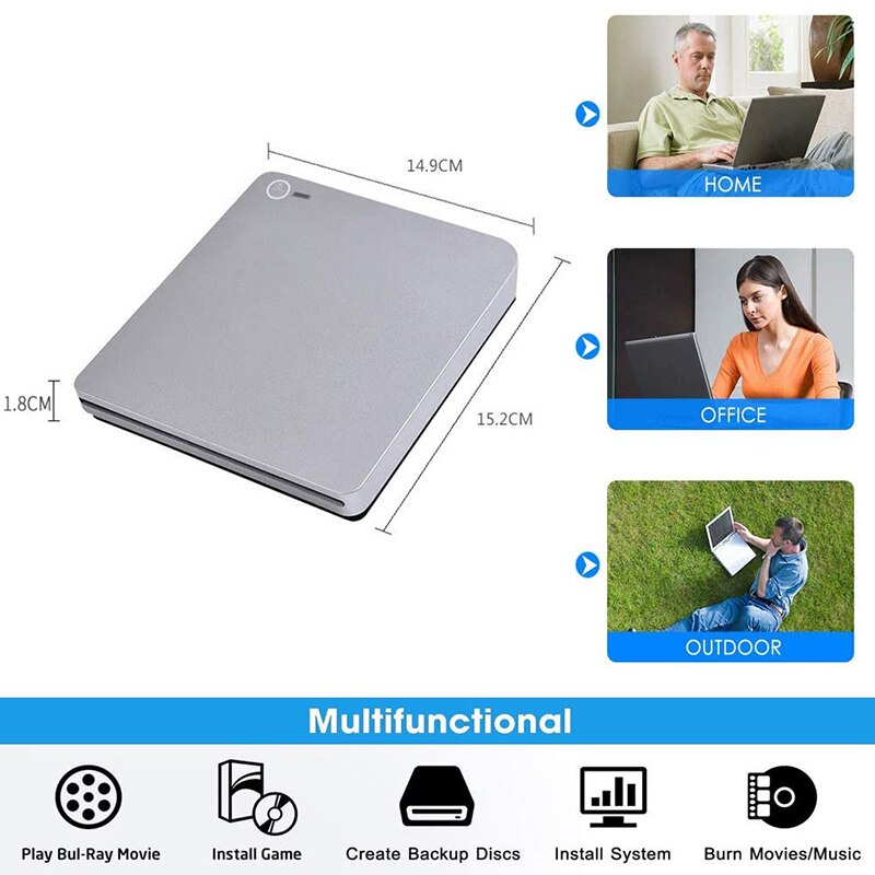 Externe 3D Blu Strahl DVD Stock, USB 3,0 und Typ-C Blu Strahl CD DVD Stock Spieler Ultra schlank Slot-in CD DVD Brenner