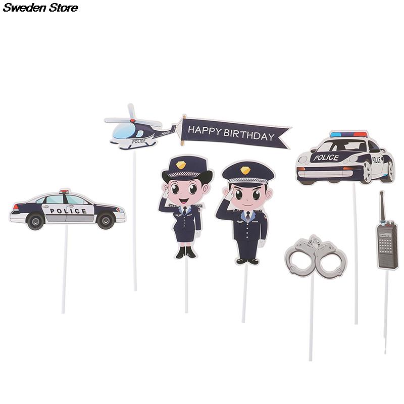 Garniture de gâteau de Police, 7 pièces, menottes d&#39;avion de policier pour homme et fille, décoration de fête d&#39;anniversaire pour enfants, garçon et fille