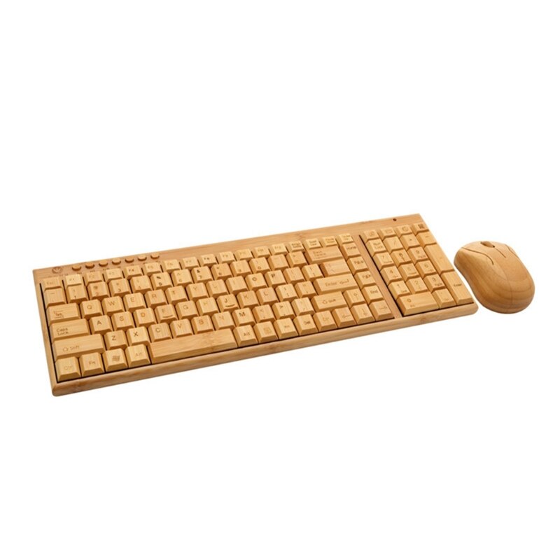 Bamboo Keyboard Mouse Wireless Combo Set For Laptop PC Office USB Plug and Play