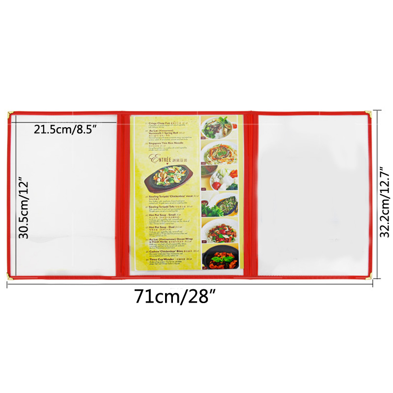 Menu Cover Triple Fold Book Style Holder with 3 Page 6 View Protective Corner For Restaurant Hotel Deli Cafes Bars Pubs