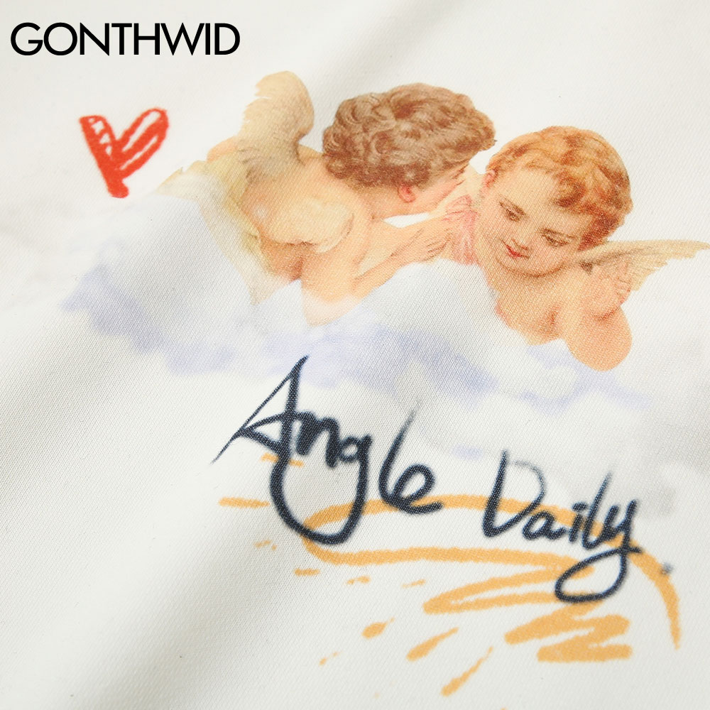 Gonthwid Hoodies Sweatshirts Streetwear Mannen Hip Hop Harajuku Casual Godin Kind Angel Print Trui Tops Uitloper Mannelijke
