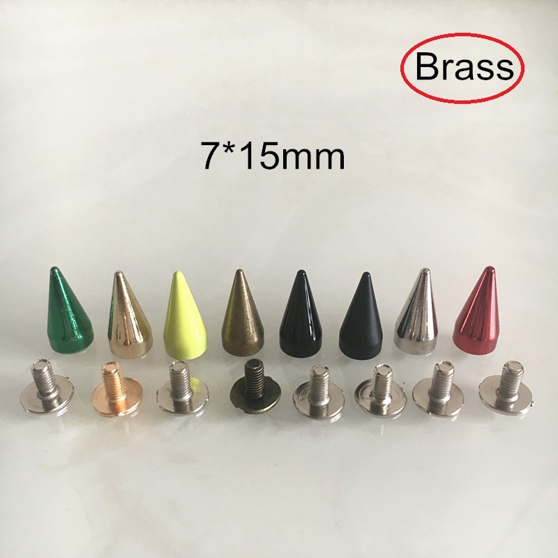 20 Set 7*15mm Brass Bullet Spike Rivet Studs,Gold,Silver,Bronze,Red,Green,Yellow,Black,Screw Studs For Leather Crafts,DIY