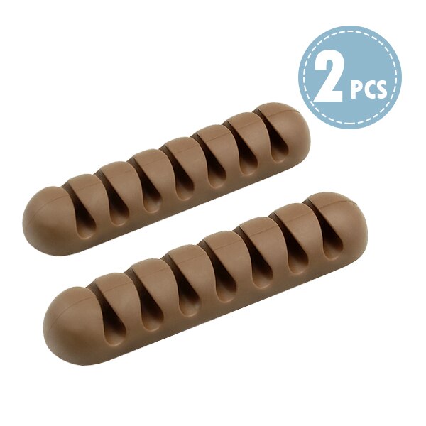 !ACCEZZ 7 Holes USB Cable Organizer Wire Winder Headphone Earphone Holder Mouse Cord Silicone Clip Phone Line Desktop Management: 2 Pieces Brown