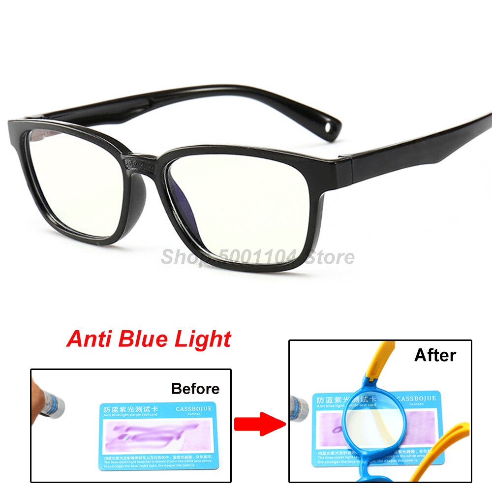 Blue Light Glasses Children Blocking Computer Eyeglasses Kids Girls Transparent TR90 Soft Silicone Frame UV400: black