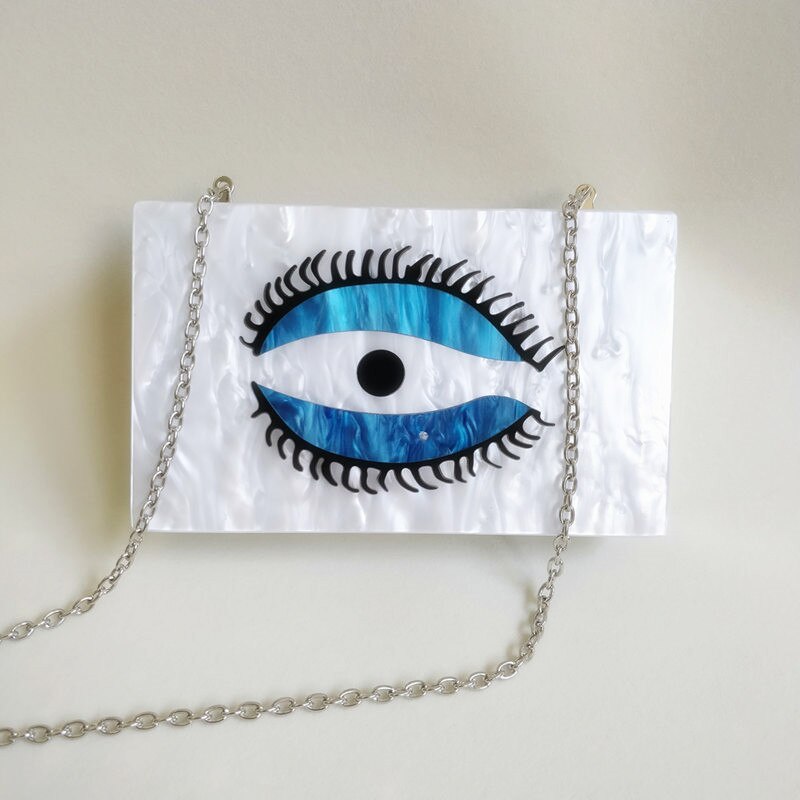 18X11 cm Pearl With With Blue Evil Eye Acrylic Box Clutches Women Female Shoulder Evening Travel Beach Summber Lady Handbags