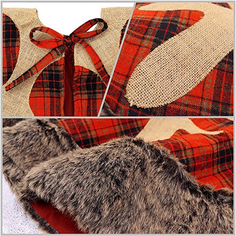 Jupe de sapin de noël 36 pouces grande toile de jute Plaid flocon de neige avec épaisse fausse fourrure bord jupe rustique arbre de noël décorations de