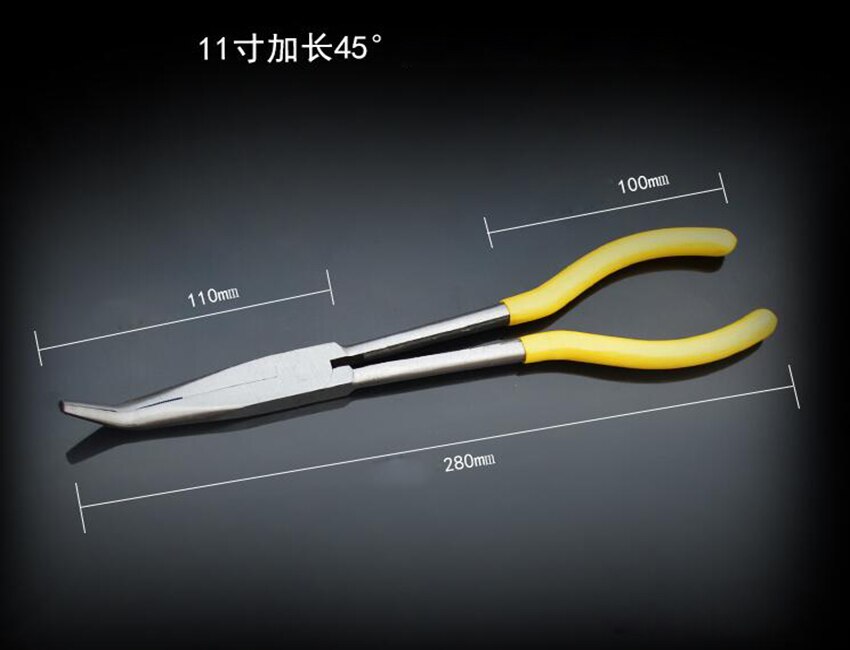 280mm Extra larga pinzas alicate de punta doblada herramientas de reparación manual O en forma de punta de RepairingTool 0/25/45/90 grado curva alicates: 11 inches 45 degrees