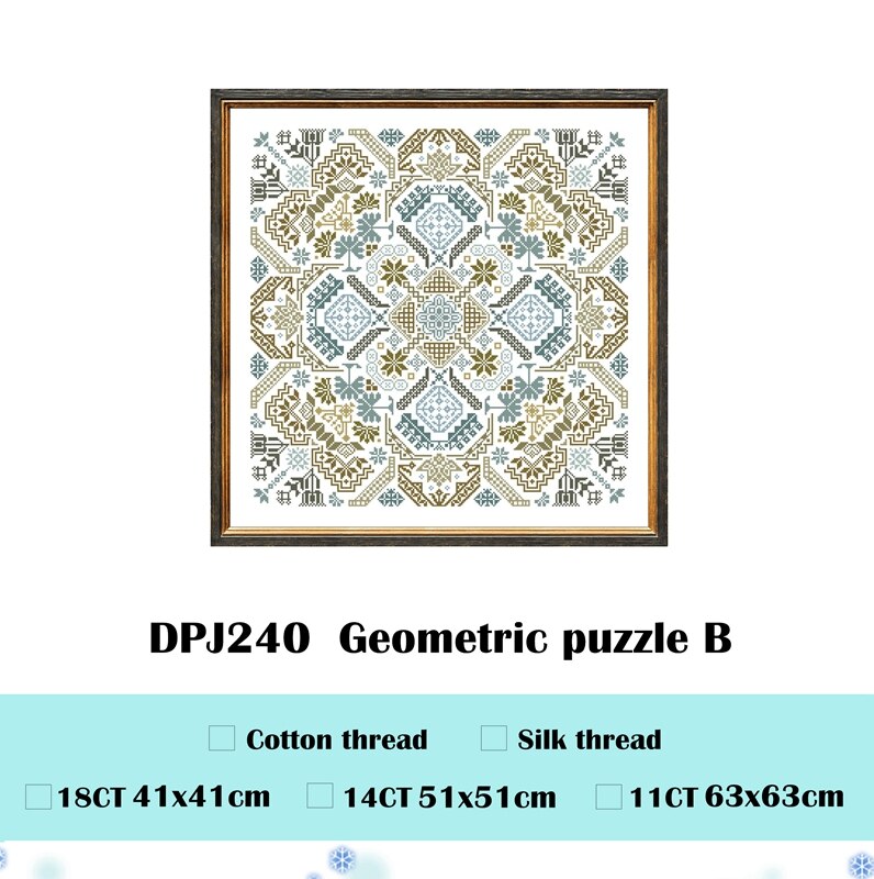 Geometric puzzle B cross stitch kits 18ct 14ct 11ct unprint fabric cotton thread DIY embroidery kit home wall decoration: Cotton thread / 11ct unprint canvas