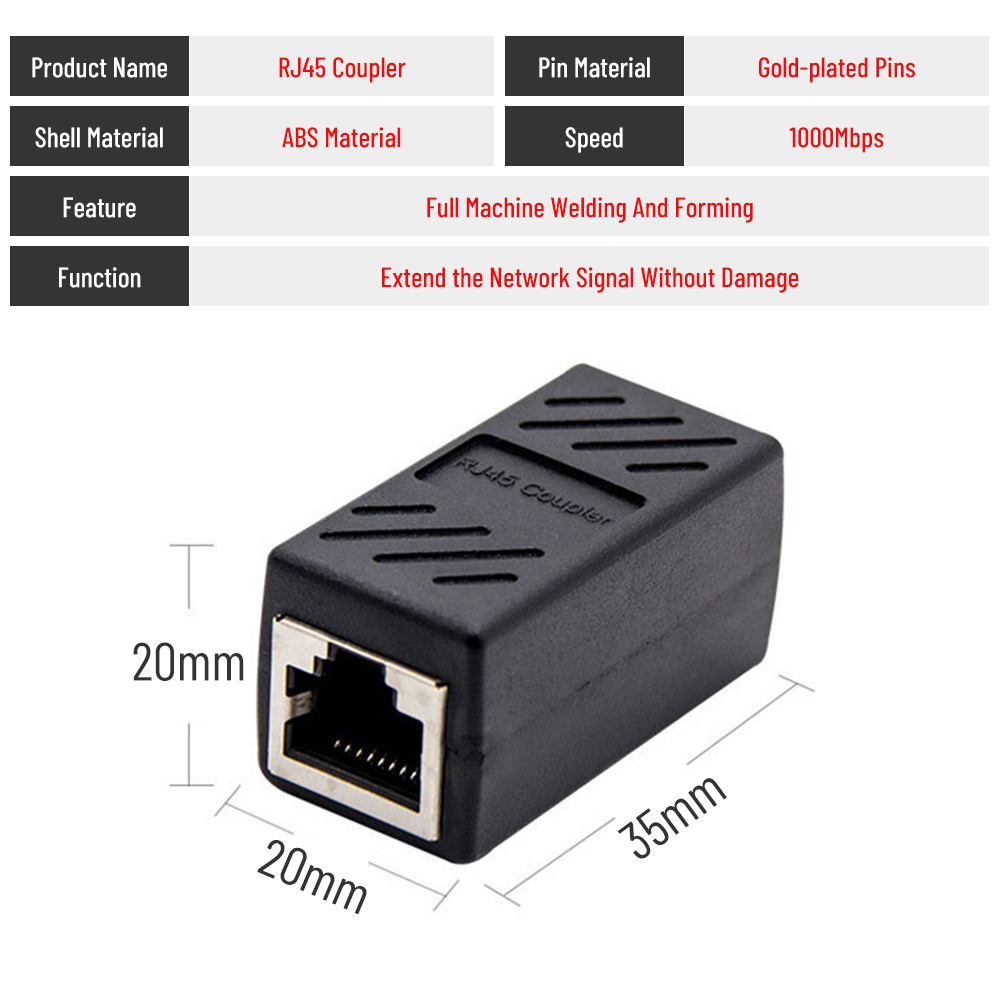 2 stk  rj45 stik netværksforlænger ethernet kabel  rj45 forlængeradapter gigabit interface hun til hun netværksstik