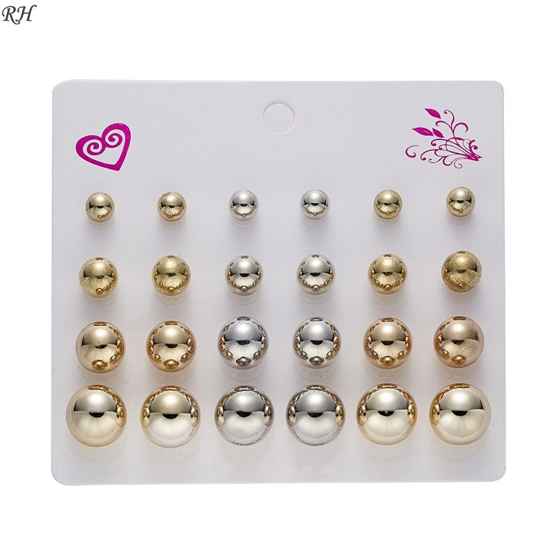 12 pairs/set Crystal Simulated Pearl Earrings Set Women Jewelry Piercing Ball Stud Earring kit Bijouteria brincos: 6
