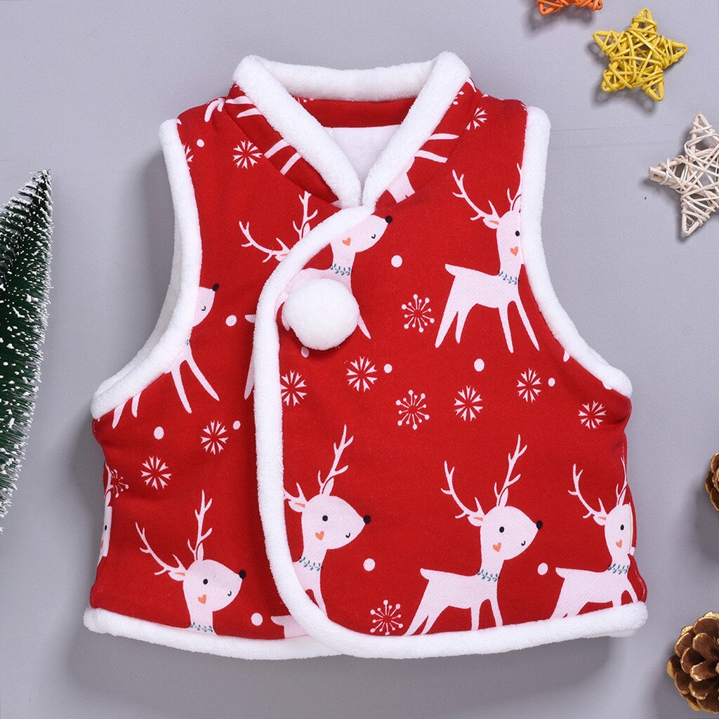 Peuter Kids Baby Jongens Meisjes Jas Jas Cartoon Herten Gedrukt Mouwloze Jas Kerst Cartoon Baby Uitloper Kleding W1127