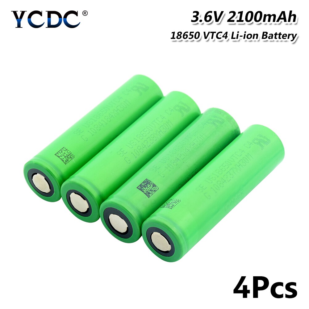 1/2/4/6/8/10 Pieces 3.6 V Volt Flat-top 18650 Lithium Ion Batteries Safe Charging US18650VTC4 2100mAh Rechargeable Cell Bateria: 4 pcs