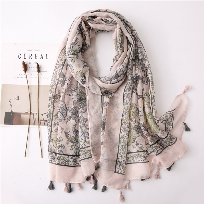 Foulard à pompon en coton pour femme, écharpe en lin à fleur, paréo pour la plage, Hijab, écharpe d'été,: 8