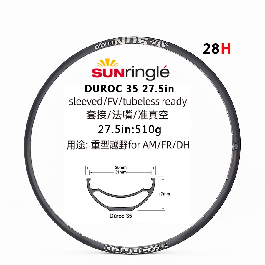 Sunringle sun-llanta de soldadura sin cámara para montaña, llantas de aluminio de 32H y 28H de ancho, DUROC30, 35, 40, 50, sd37, 42, 27,5/29 pulgadas