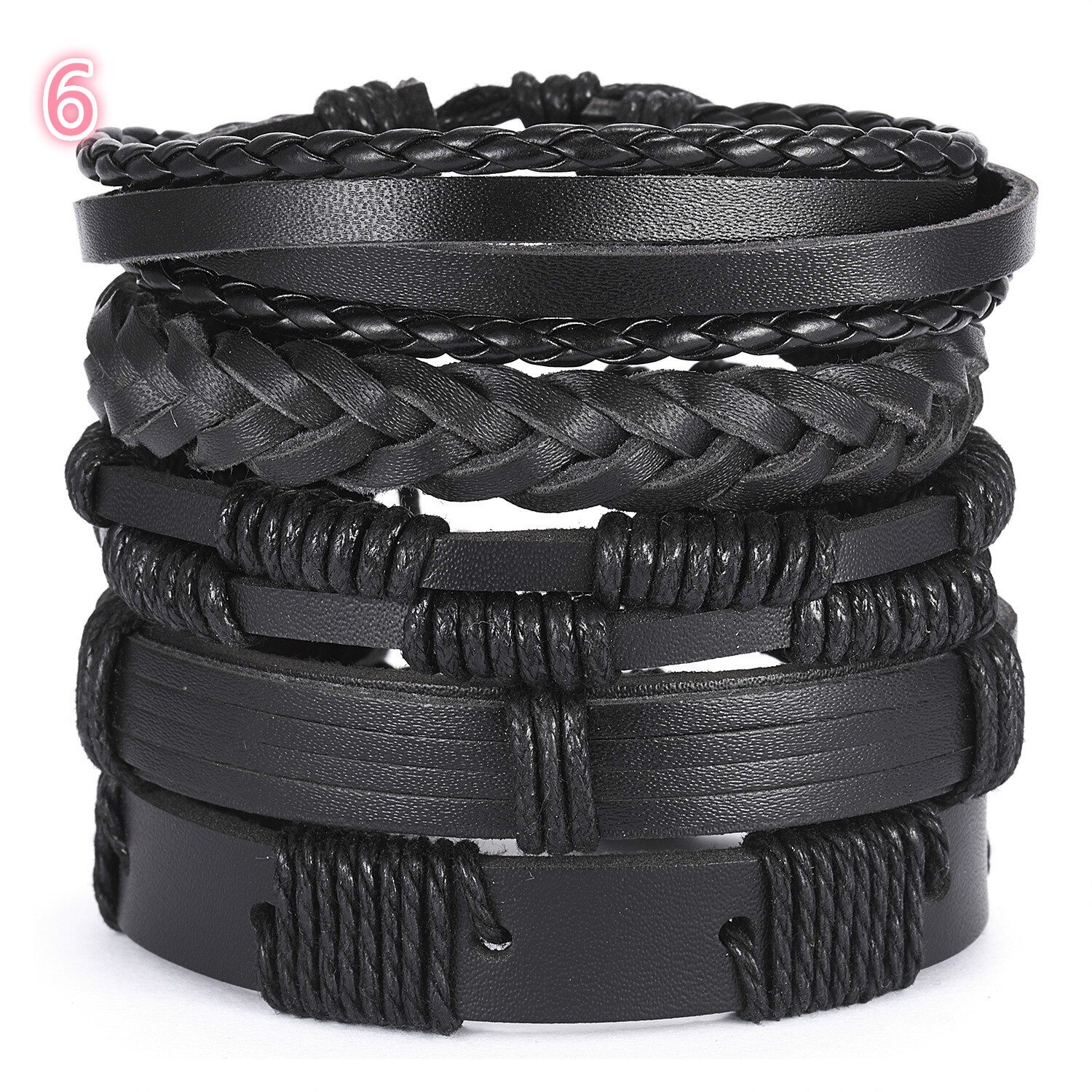 Accessoires de main rétro pour hommes, ensemble réglable en cuir tricoté croisé, Bracelet accessoires pour main, 5 pièces: 6
