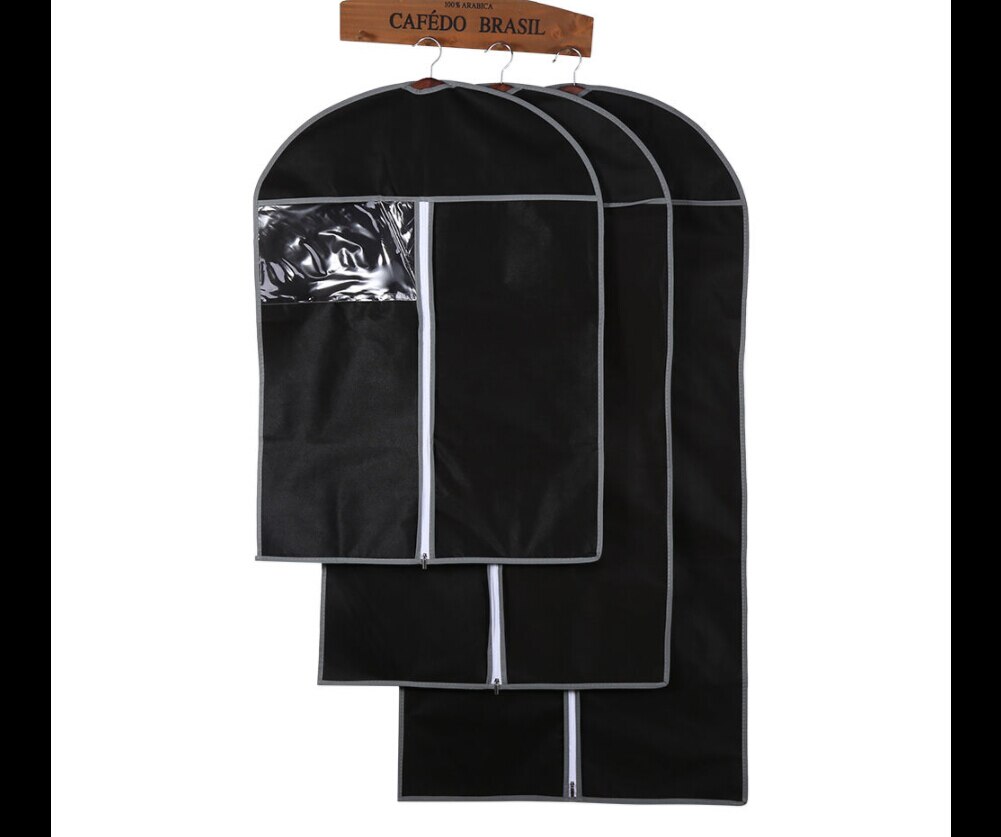 3 farver beklædningsgenstand støvtæt beklædning dækker opbevaringsposer tøjdragt frakke kjole jakke beskytter dragter taske åndbar ikke-vævet: Sort / 60 x 100cm