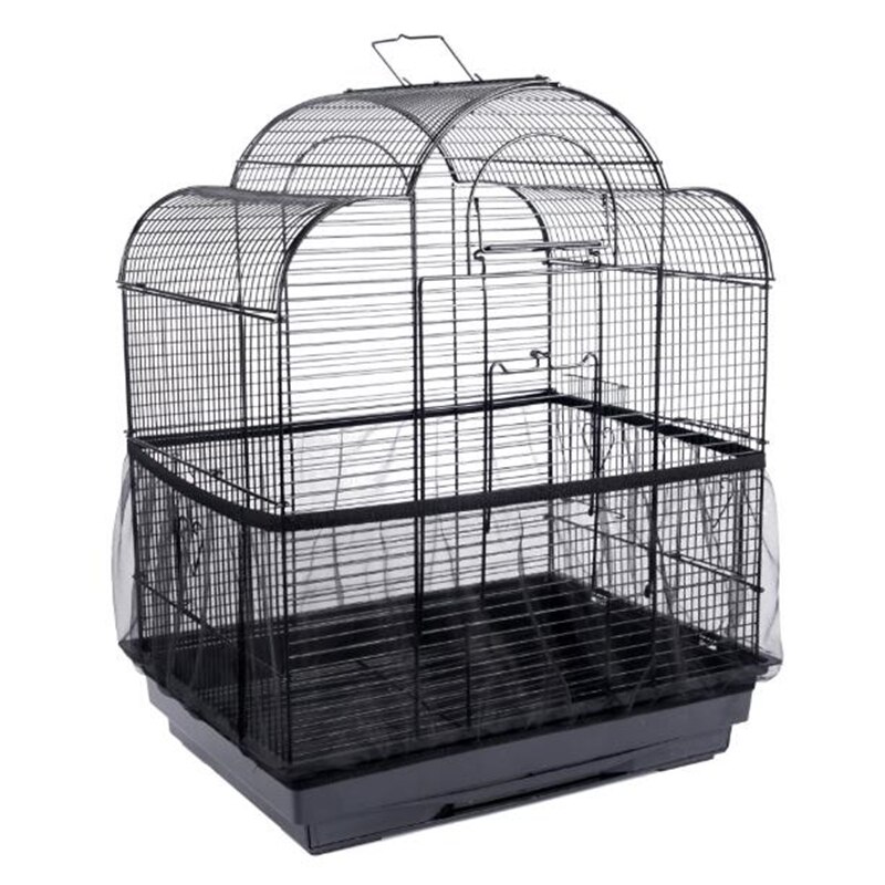 Nylon Mesh Bird Cage Cover Shell Skirt Net Easy Cleaning Seed Catcher Guard Bird Cage Accessories Airy Mesh Parrot Bird Cage Net: Black / M