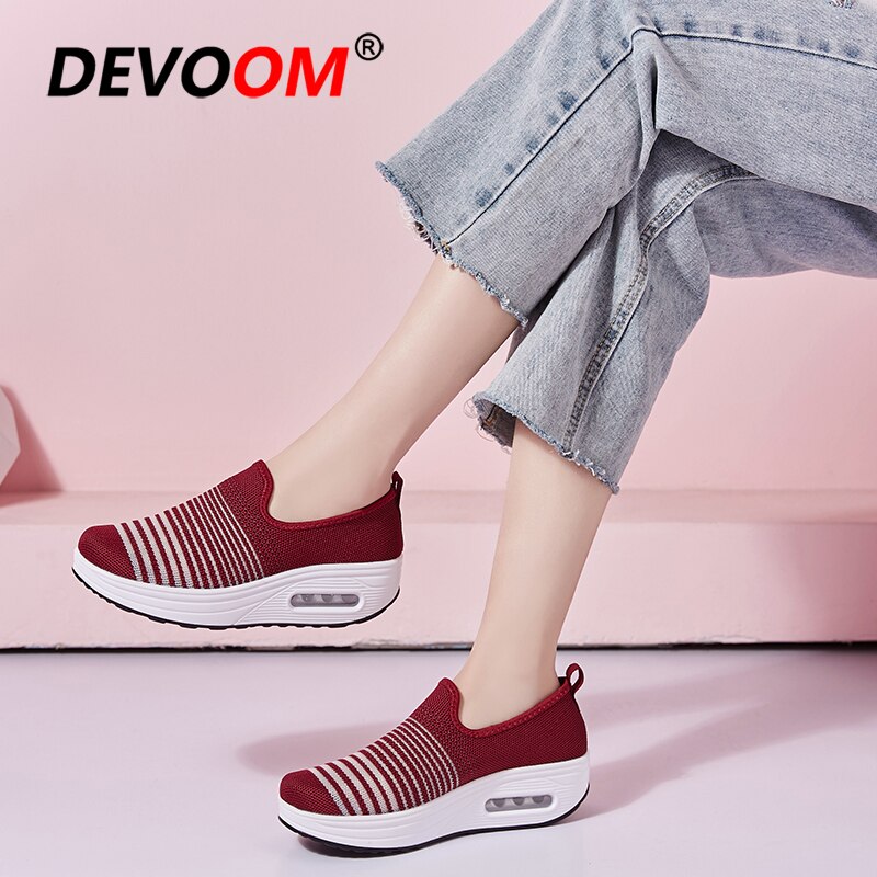 Platform Sneakers Women Slip on Slimming Fitness Shoes Summer Breathable Mesh Swing Air Cushion Sport Toning Shoes Woman