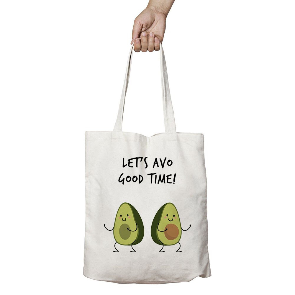 Cute Sport Love Avocado Print Reusable Shopping Bag Women Canvas Tote Bags Printing Eco Bag Cartoon Shopper Shoulder Book Bags: B1631-TBWH-M