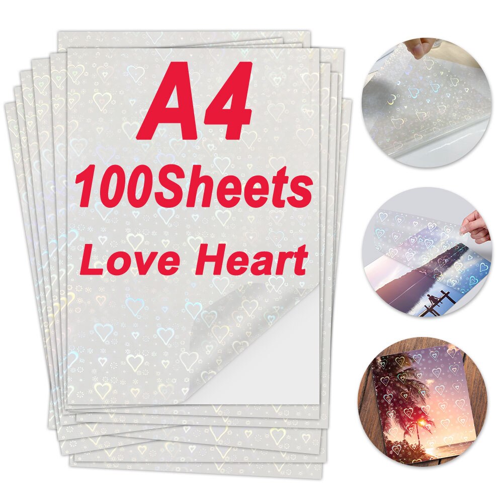 100 Sheets Transparant Liefde Koud Lamineren Film Holografische Sticker Op Papier Plastic Zelfklevende Koud Laminaat Foto Stickers