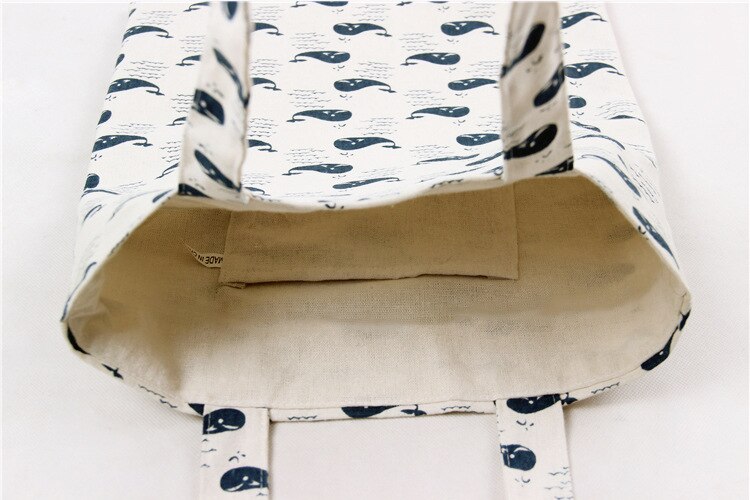 YILE Brand Cotton Linen Eco Reusable Shoulder Bag Shopping Tote Print Cute Whales L244: 2 layer with lining