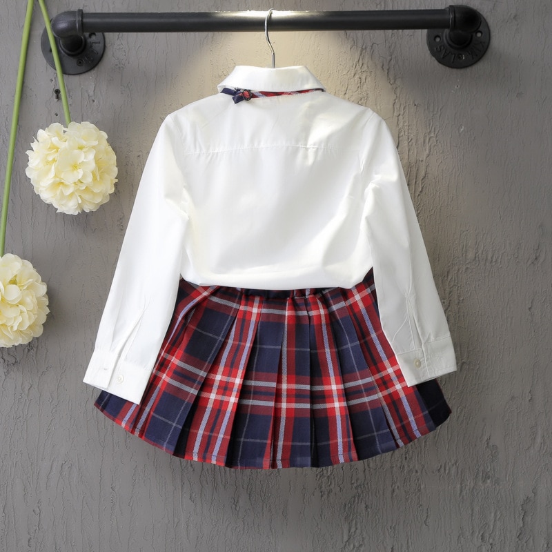 Primary school and middle school uniforms Style Solid Color Shirt + Plaid Skirt Two Piece Style Uniform
