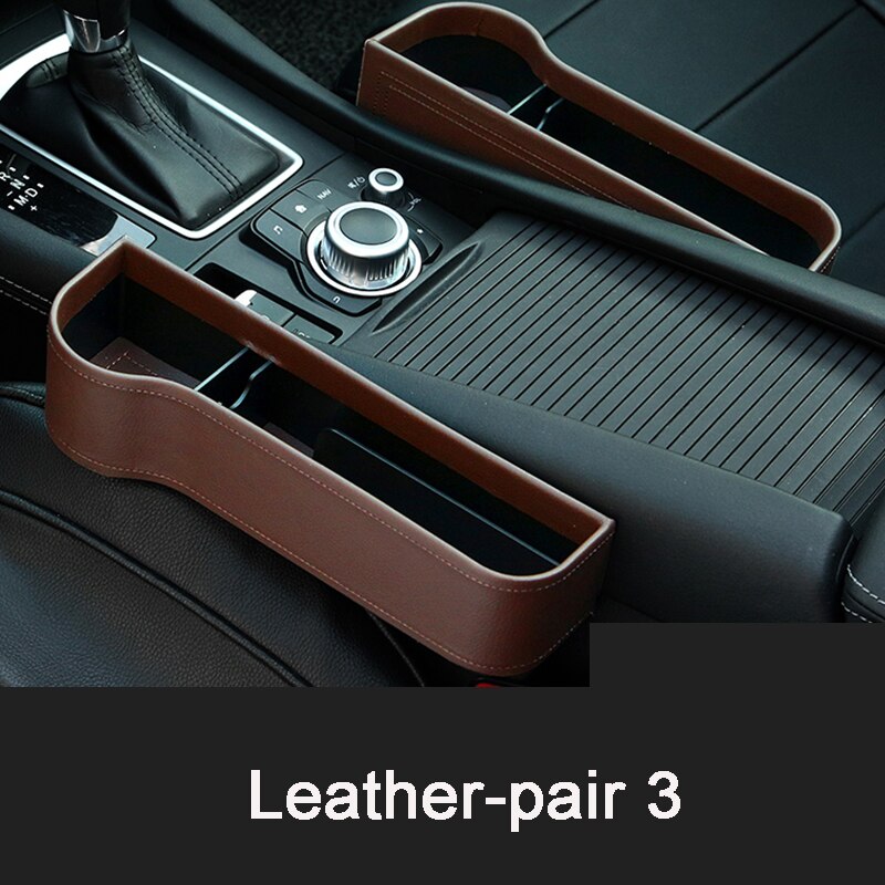 Caja de almacenamiento de cuero PU para hueco de asiento de coche, organizador de bolsillo multifuncional, soporte para botella de teléfono, accesorios para coche: Leather-pair 3