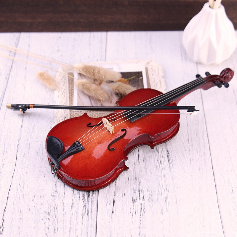 Mini Miniature Violin Model with Support Wooden Musical Instruments Collection Decorative Model