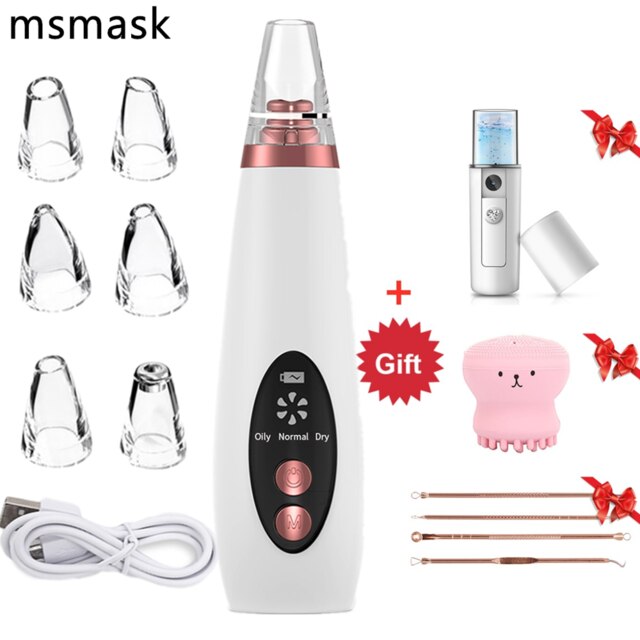 Extracteur de points noirs, aiguilles, nettoyage en profondeur du nez, épurateur de pores du visage, nettoyeur d'acné, extracteur de boutons, outil d'aspiration sous vide,: Combination
