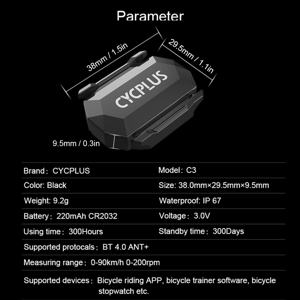Bike Speed/Cadence Sensor 2-in-1 Sensor Wireless ANT+ BT for iOS Android Bike Bicycle Computer Fitness Tracker Speedometer