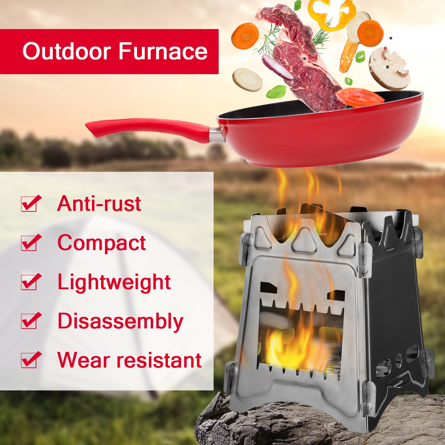 Portable Titanium Outdoor Stove Camping Furnace Camping Wood Stove Picnic Ultralight Folding Camping Cooking Detachable Stoves