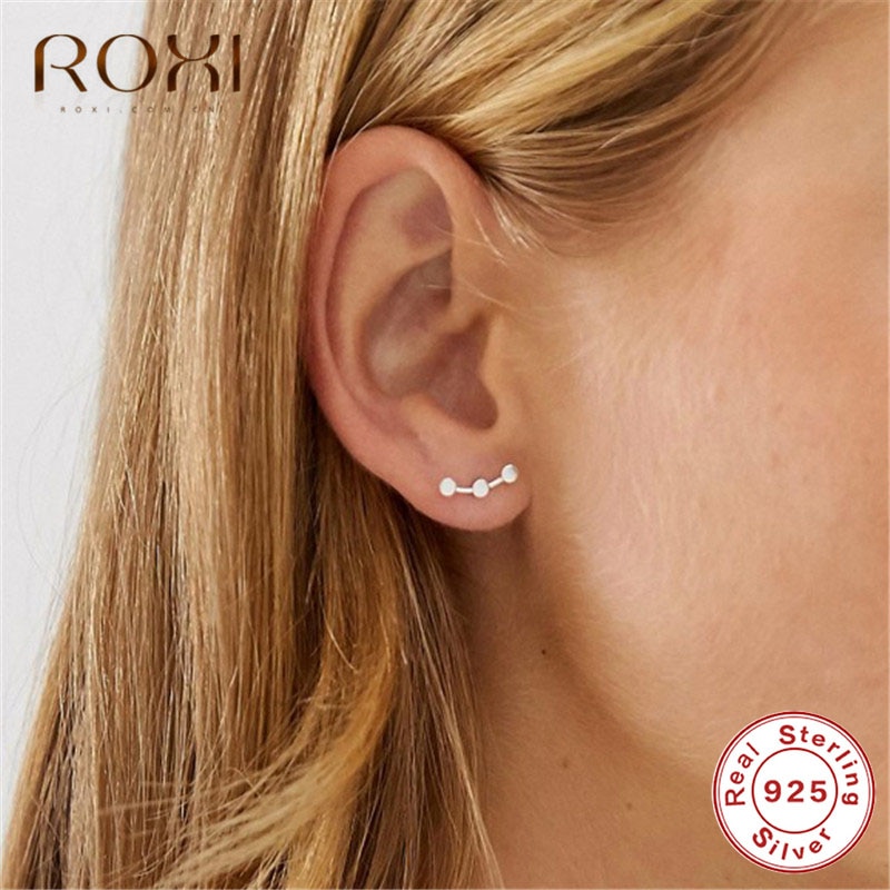 ROXI Echt 925 Sterling Silber Ohrringe Einfache Runde Punkte Stud Ohrringe für Frauen Sterling-silber-schmuck Brincos Ohr kletterer