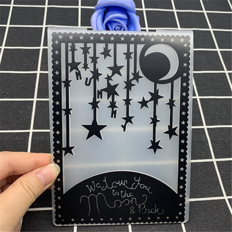 Rectangular lace border moon star hanging chain transparent plastic folding embossing board DIY handmade works background emboss
