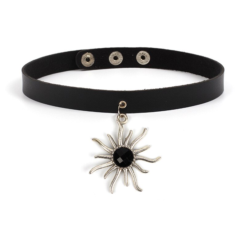 2021 styl Harajuku czarny punkowy Choker Choker damski geometryczny miłość skóra ciemny czarny naszyjnik obojczyka z pałąkiem na kark: Black-6
