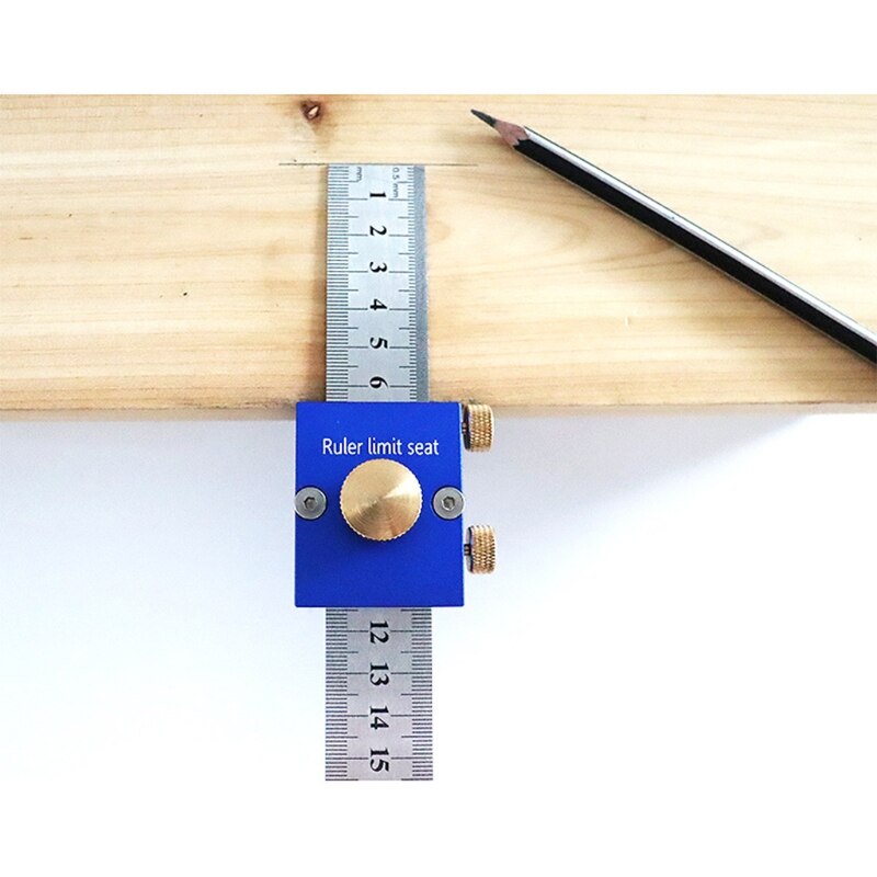 12 Inches Ruler Positioning Block Wooden Woodworking Line Locator Stop Block DIY Measuring Tool with 12in Steel Ruler