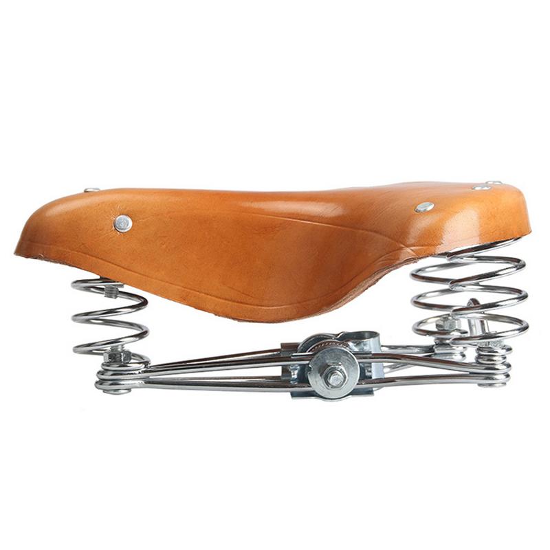 Selle Vélo Vintage Cuir - Marron Tabac - Rétro Saddle - Set Avec Tige - Sky Spare India