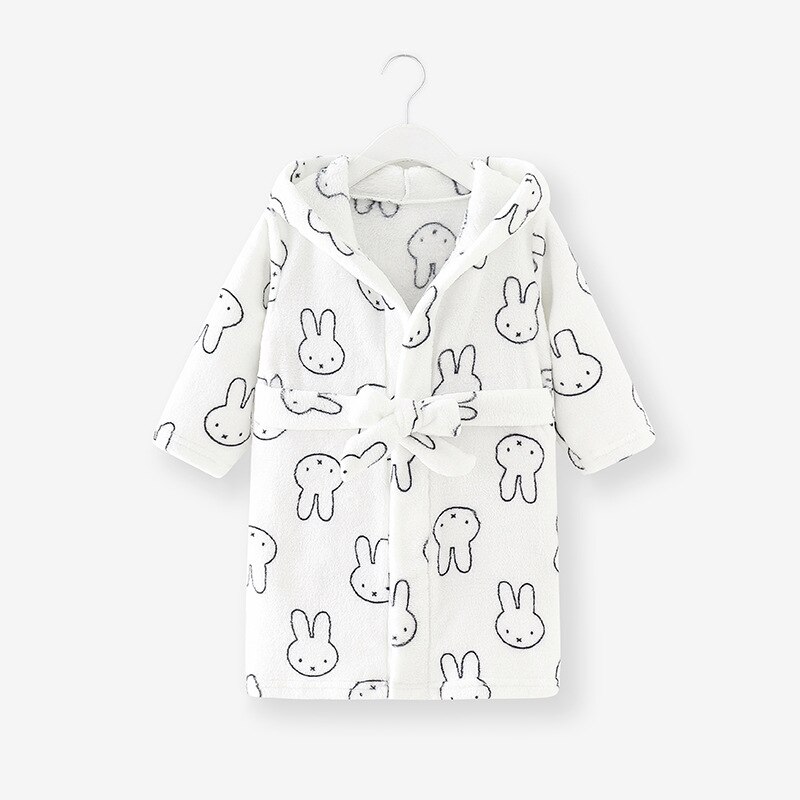 Albornoz de manga larga con capucha para niños y niñas, ropa de casa cómoda de franela Coral, albornoz de dibujos animados para Otoño e Invierno: D / 120