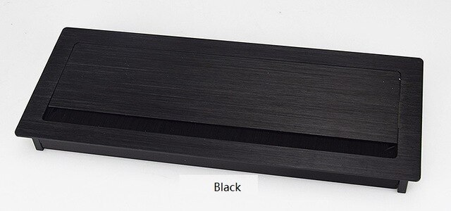 W120 * H300mm Rechthoek Aluminium Tafel Kast Bureau Draad Kabel Tap Grommet Soft Quiet Flap Cover Tone Computer Borstel: Black