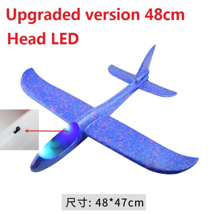 48cm LED DIY Kids Toys Hand Throw Flying Glider Planes Foam Aeroplane Model Party Bag Fillers Flying Glider Plane Toys Kids Game: LED Blue 48cm