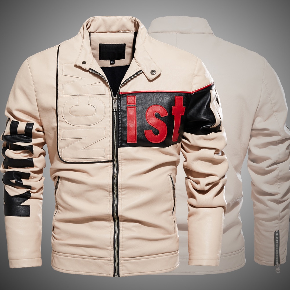 Vinter læderjakke mænd letter fleece motorcykel pu jakke mandlig slim stand krave afslappet windbreaker patchwork colorblock frakke